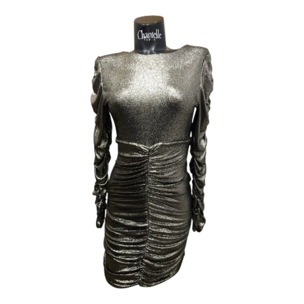 Guess Mini dress Gold shimmer ruching in the arms and  waist down Medium